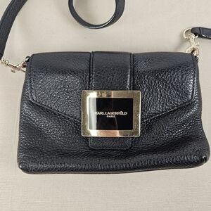 Karl Lagerfeld Black Pebbled Leather Crossbody Bag